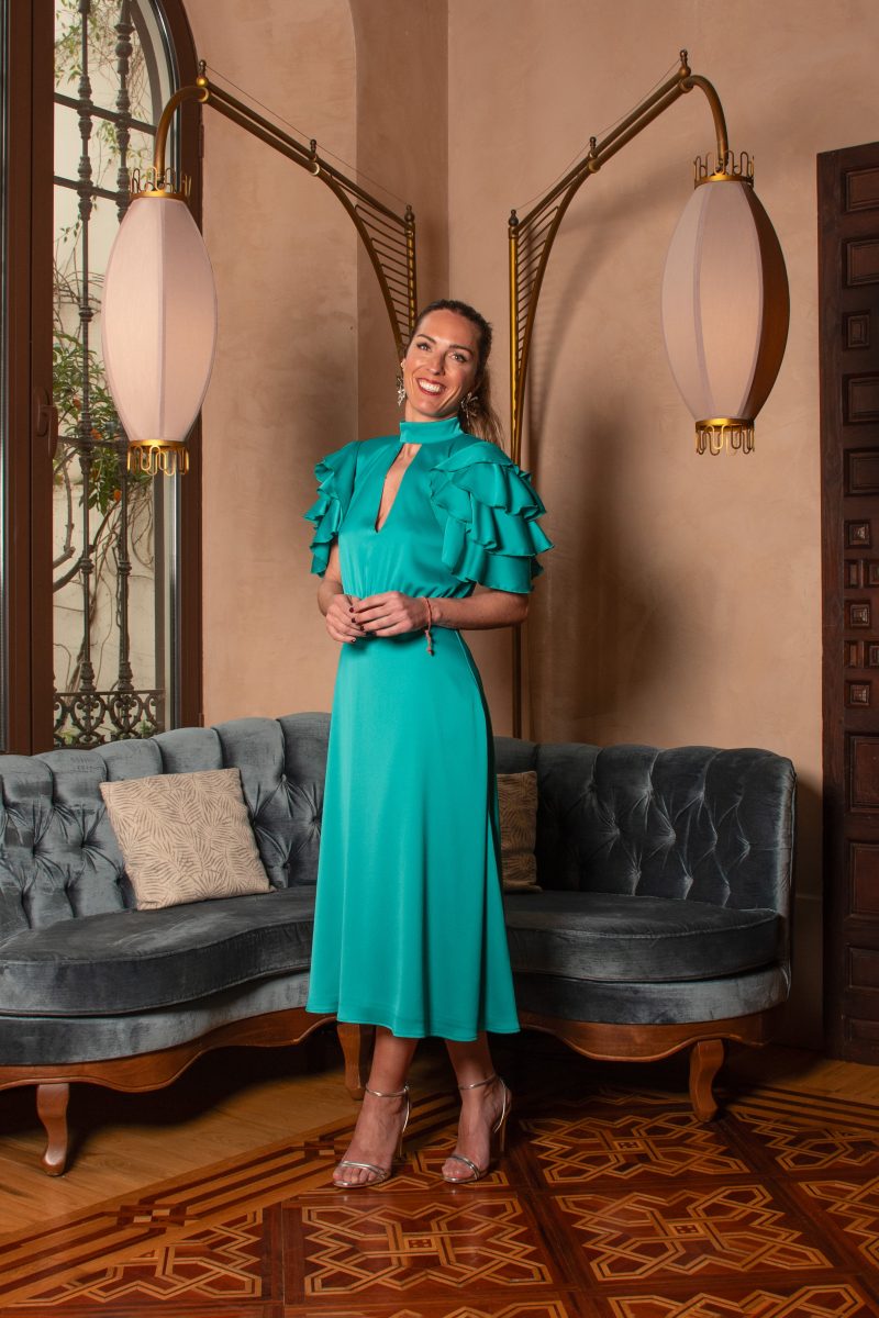 Vestido Manga Volante Verde